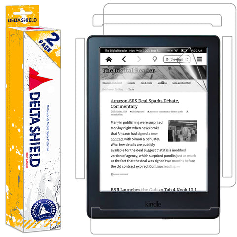 DeltaShield BodyArmor Amazon Kindle (6 2016 8th Generation Gen E-reader) Ultra Clear Front & Back Cover Protector (2-Pack)
